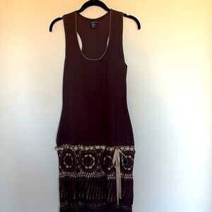 MODA International brown dress with crocheted skirt Sz M